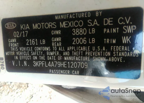 2017 Kia Forte Lx z USA, uszkodzony, nr VIN 3KPFL4A79HE120709